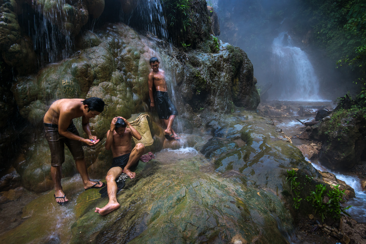 Mansaka boys bathing in Mainit Hot Spring